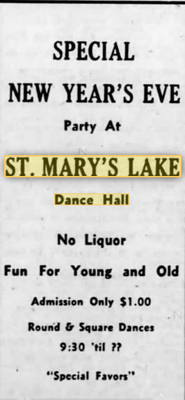 St. Marys Lake Dance Hall - Dec 1955 Ad (newer photo)